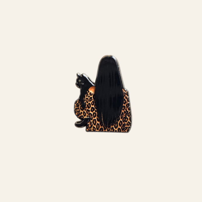 Black Cat and Black Hair Girl Metal Charm